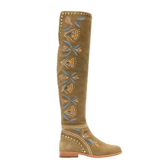 Frye Shoes - NWOB FRYE Tan Suede Tina Western Cowgirl Embroidered OTK Boot